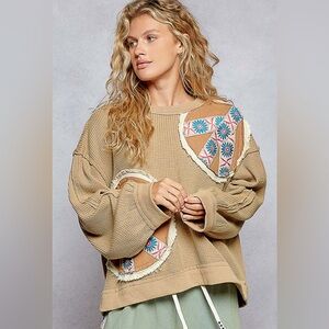 POL Balloon Sleeve Peace Patch Thermal Top